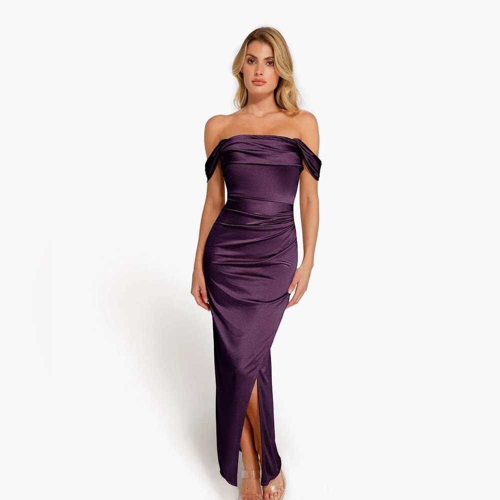 Shapewear Off Shoulder Shine Ruched Sculpting Maxi Dress